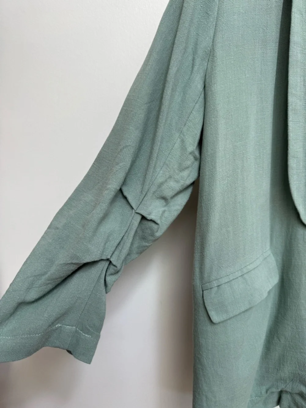 Easel Los Angeles Ruched Sleeve Longline Open Front Blazer Women Large Boho NWT